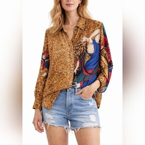 EUC Vintage 90s Banana Republic Rayon Shirt S Artistic Print Button Down